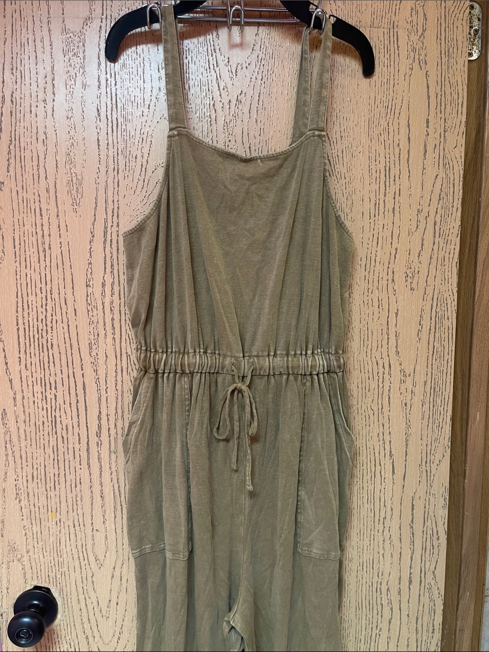 American Eagle Outfitters Olive Drawstring Midi Jumpsuit